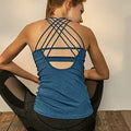 Crisscross Back Strappy Yoga Tops Blue Wourkout Dry Fit Clothes Activewear Built in Bra Gym Tank Tops For Women Running Shirts