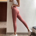 High Waist Exercise Tight Fitting Pants Women Hollow Out Pink Ankle Yoga Pants Seamless Quick-dry Training Gym Sports Leggings