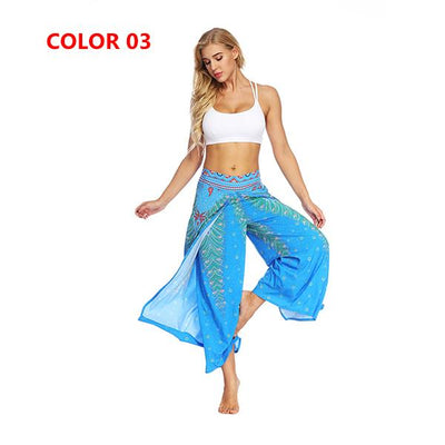 Mandala Open Leg Pants Women's Yoga Comfort Wide Leg Gym Psy Hippie Aladdin Bohemian Pants Printed Thai Split Leg Harem Pants